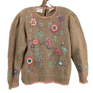 Northern Isles Hand Knit Floral Embroidered Sweater